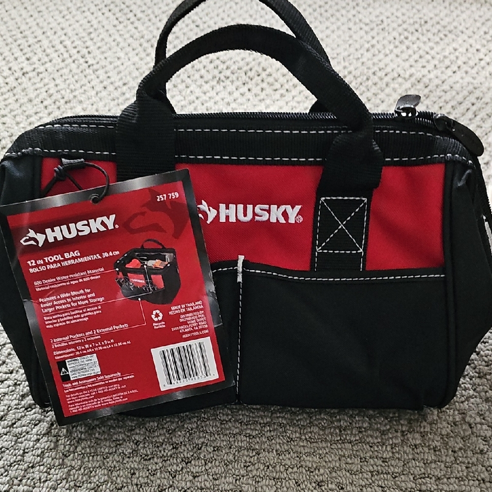 NEW Huskey 12in Tool Bag,  Red and Black